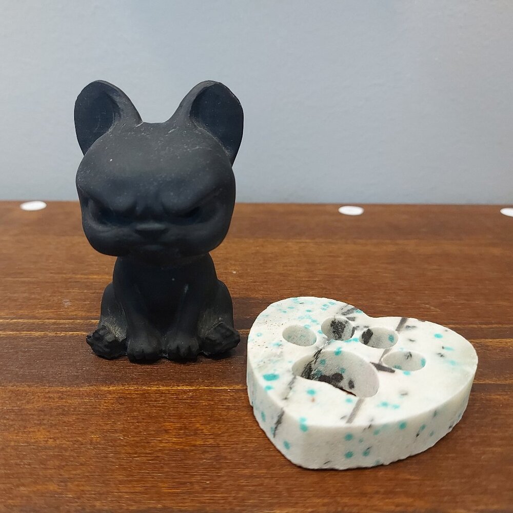 Black Obsidian Bulldog & K2 Paw Print Heart Crystal Bundle